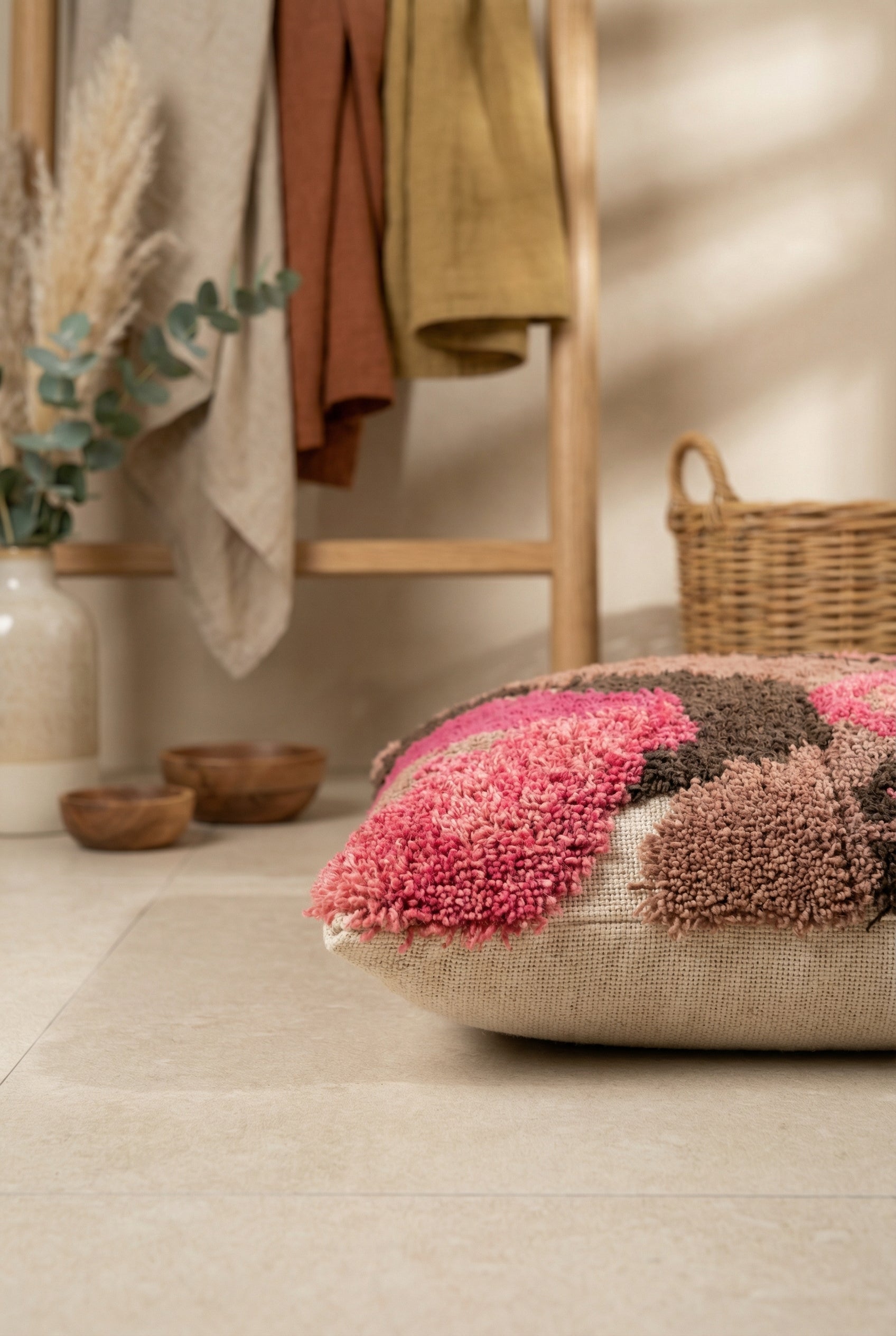Pink & Black Embroidered Squared Cotton Cushion Covers