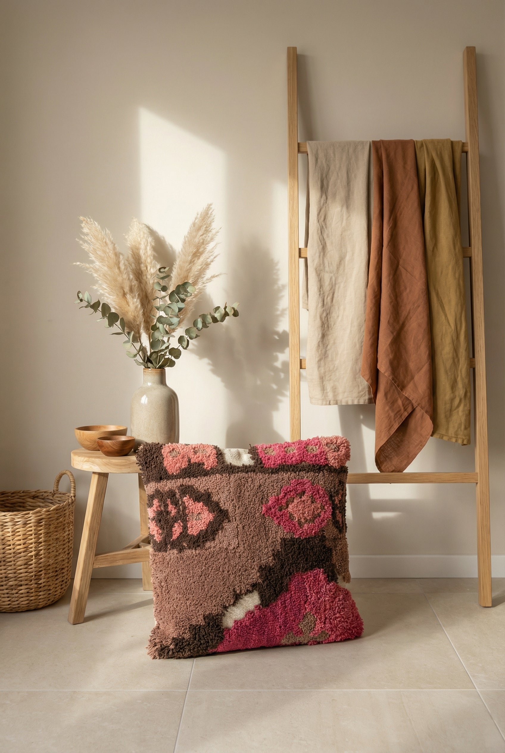 Pink & Black Embroidered Squared Cotton Cushion Covers