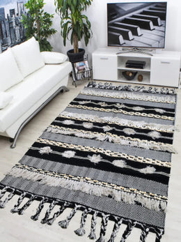 Hand-weaved 100% Cotton Grey Shade Rug - SanskrutiHomes 