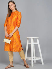 Rangdeep Golden Knee length Viscose Straight Kurta - SanskrutiHomes 