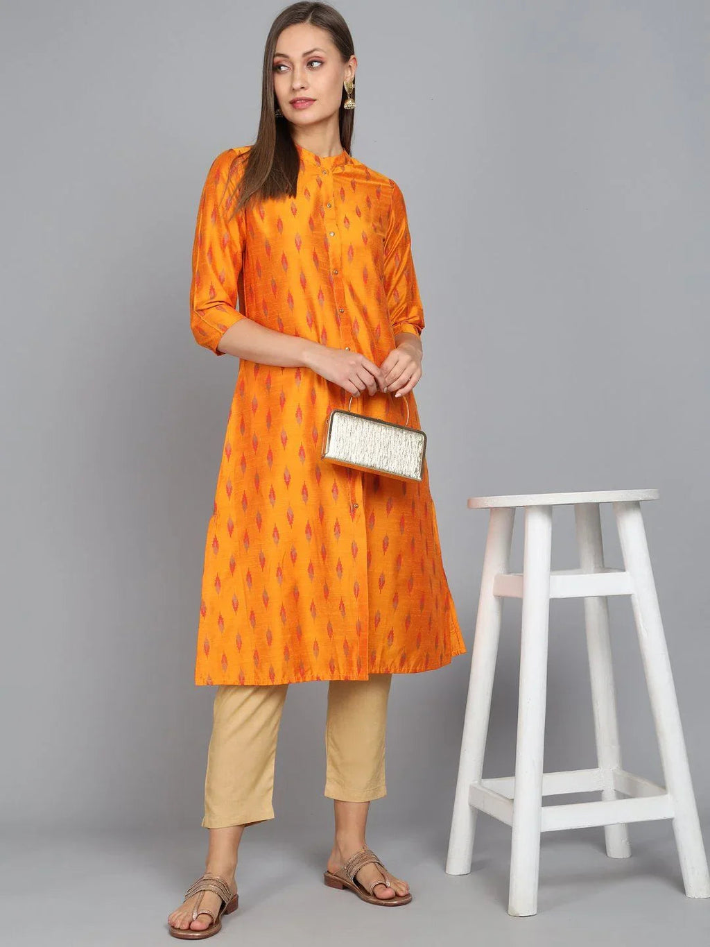 Rangdeep Golden Knee length Viscose Straight Kurta - SanskrutiHomes 