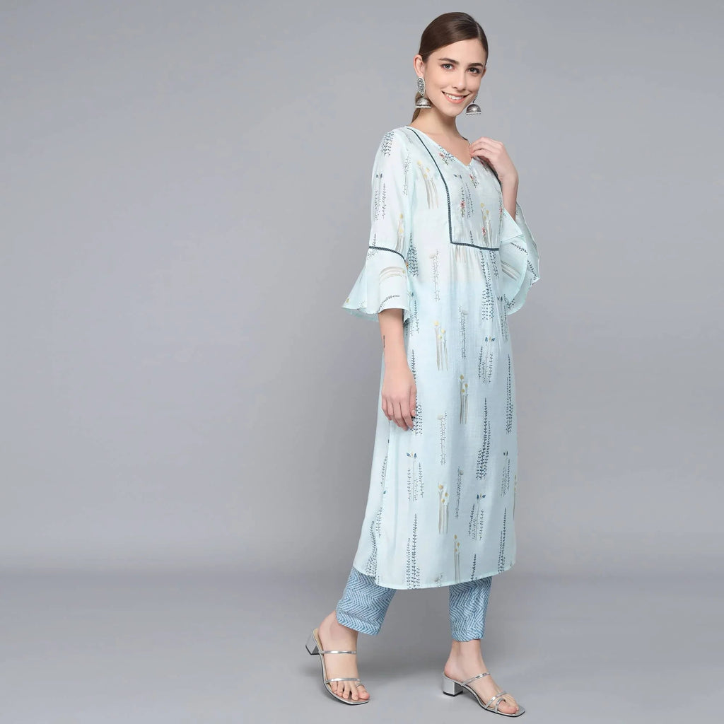 SKY BLUE MUSLIN WOMEN'S KURTA PAJAMA DUPATTA SET - SanskrutiHomes 