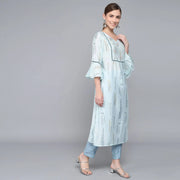 SKY BLUE MUSLIN WOMEN'S KURTA PAJAMA DUPATTA SET - SanskrutiHomes 