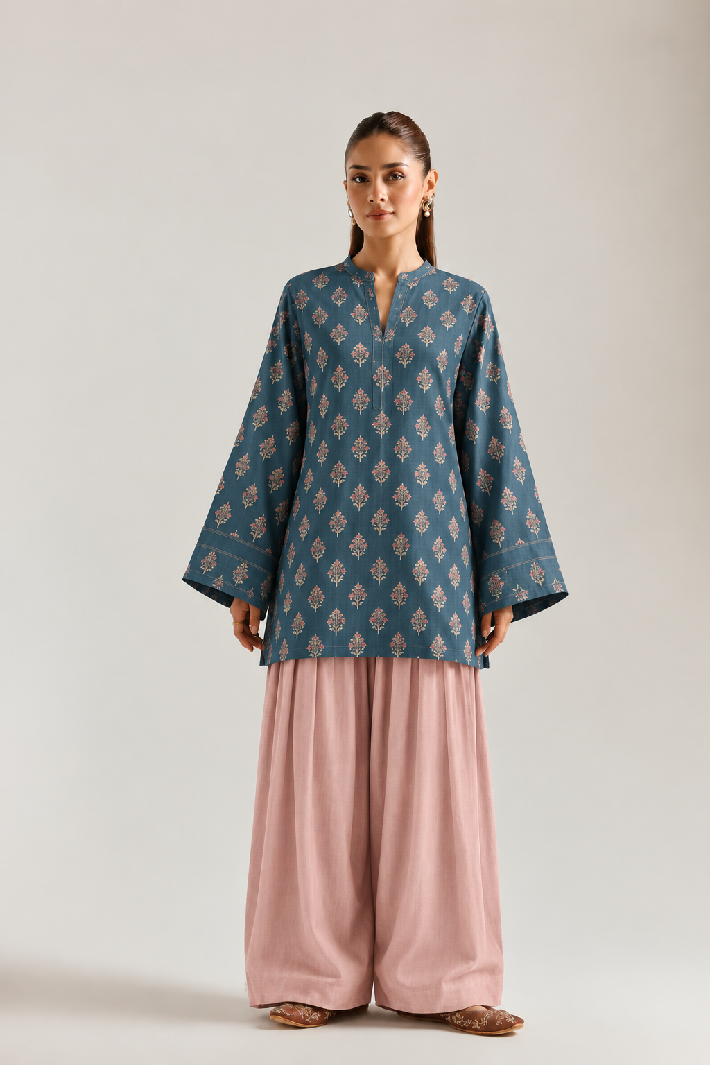 Teal Blush Botanical Farsi Salwar Co-ord Set for Women