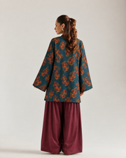 Teal Rust Blossom Farsi Salwar Co-Ord Set For Women