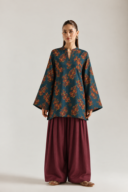 Teal Rust Blossom Farsi Salwar Co-Ord Set For Women
