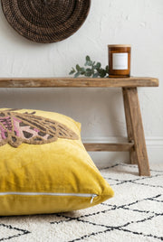 Yellow & Brown Embroidered Cotton Squared Cushion Cover