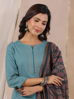 Women Cotton Flex Kurta Set With Chiffon Dupatta - SanskrutiHomes 