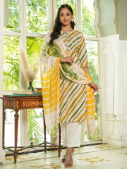 Women Pure Cotton Lehriya 3pcs kurta set - SanskrutiHomes 