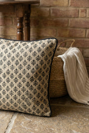 Black & Cream-Coloured Floral Cotton Squared Cushion Covers