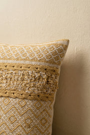Mustard & Beige Embroidered Cotton Squared Cushion Cover