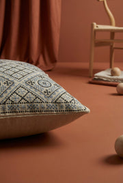 White Squared Geometric Printed Cotton Cushion Cover With Elegant Design